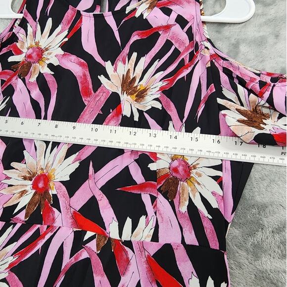 Who What Wear Dress Womens M Pink Black Floral Cold Shoulder High Low Hem Midi - Picture 9 of 12